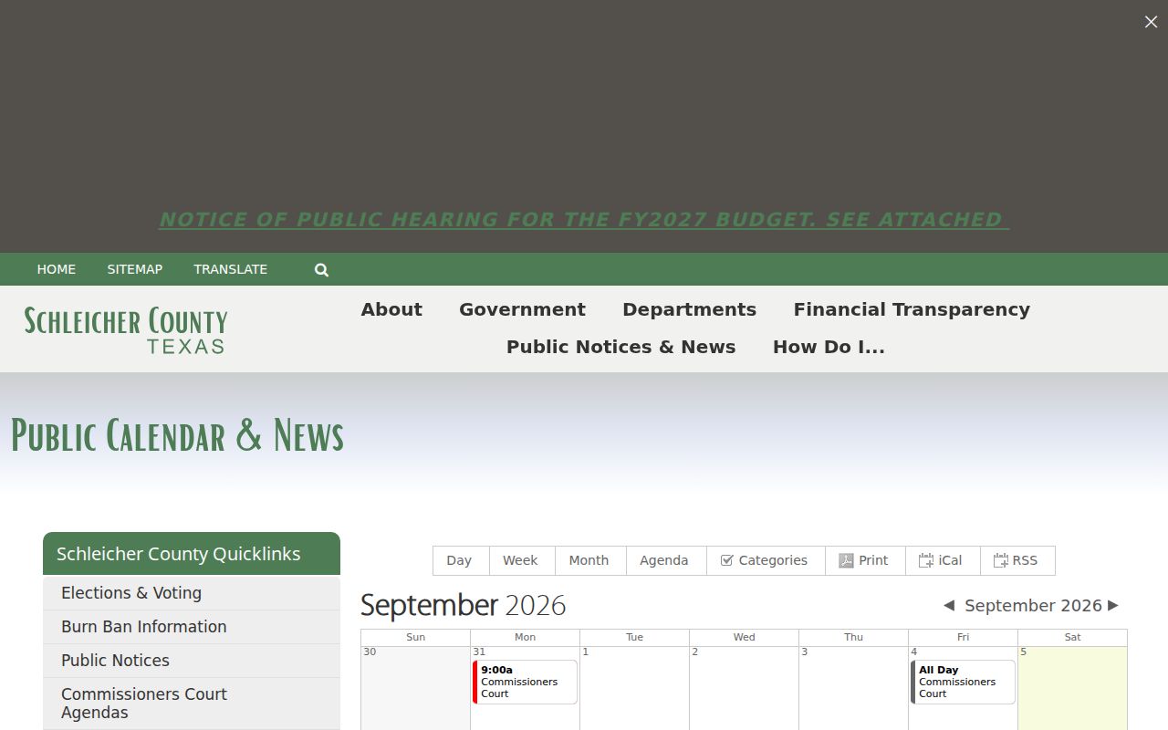 Schleicher County court calendar public views and exports