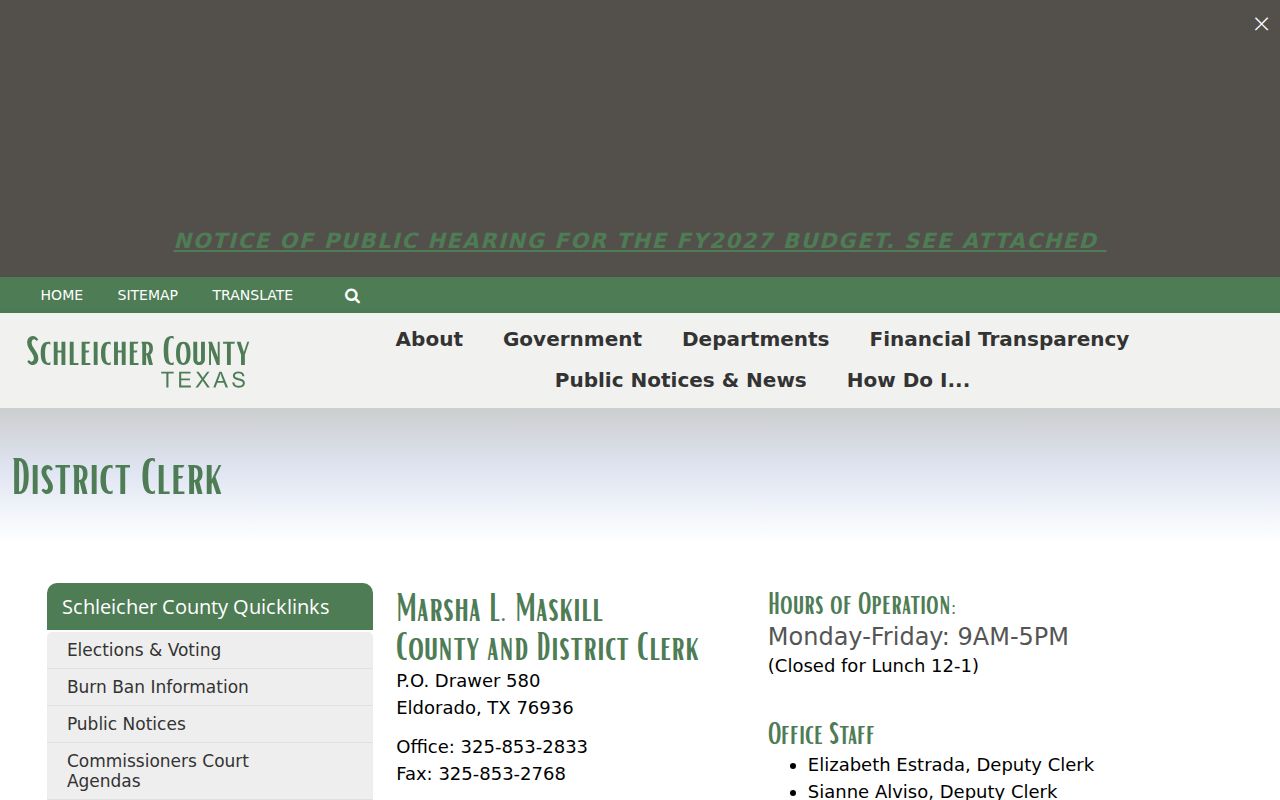 Schleicher County criminal court docket district clerk resource